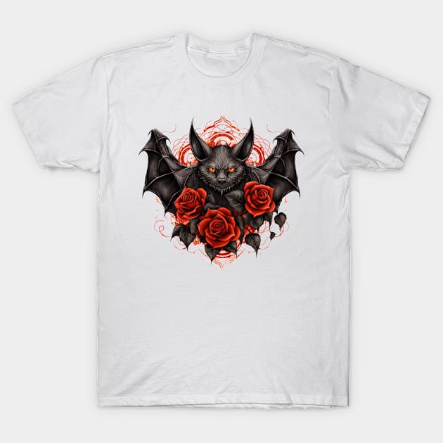 Gotic Roses Bat T-Shirt by Chromatic Fusion Studio